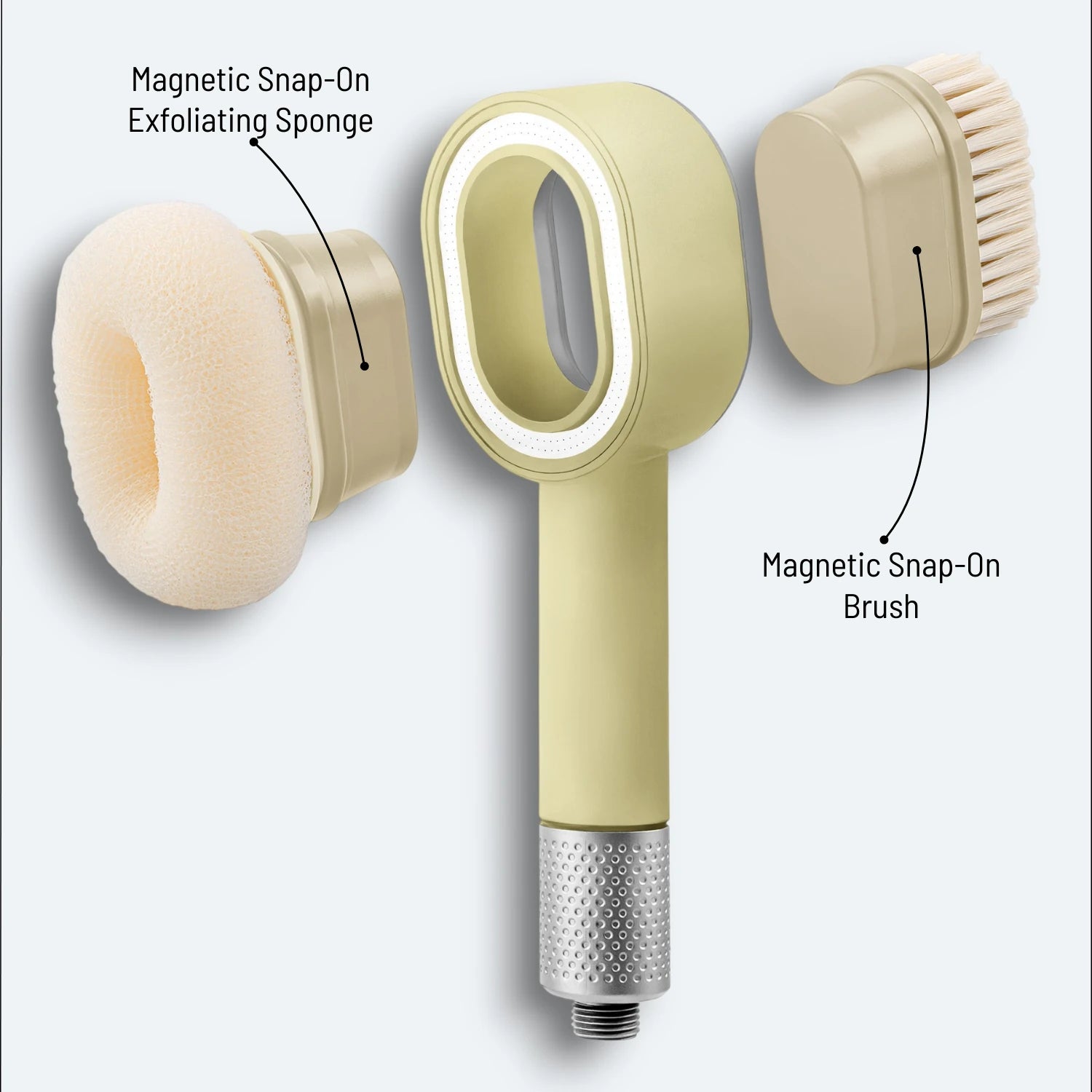 Handheld Shower head with floating attachments on a light gray background #Color=Light Bronze