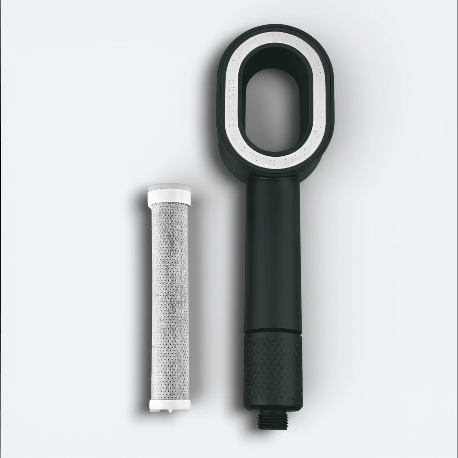 Handheld Shower head with filter on a light gray background #Color=Black