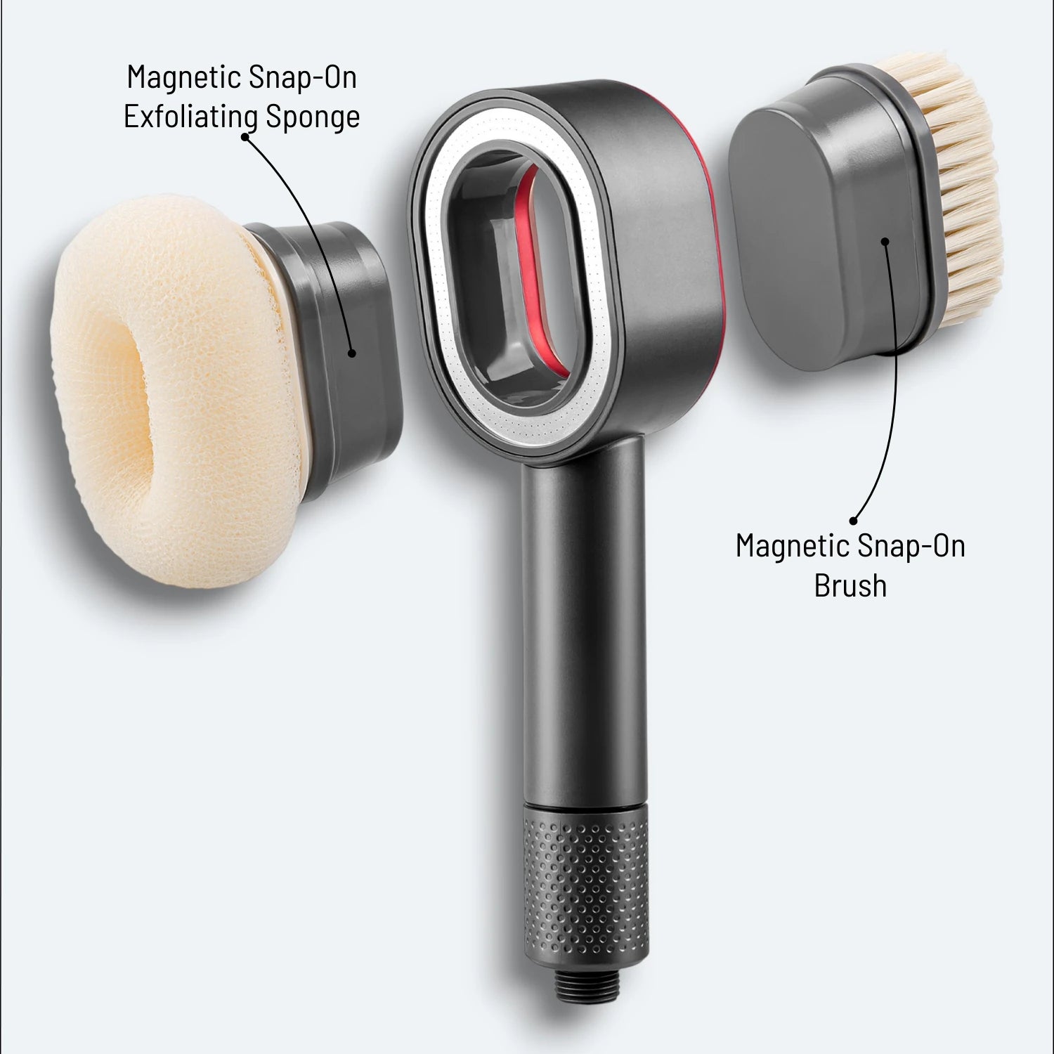 Handheld Shower head with floating attachments on a light gray background #Color=Gray