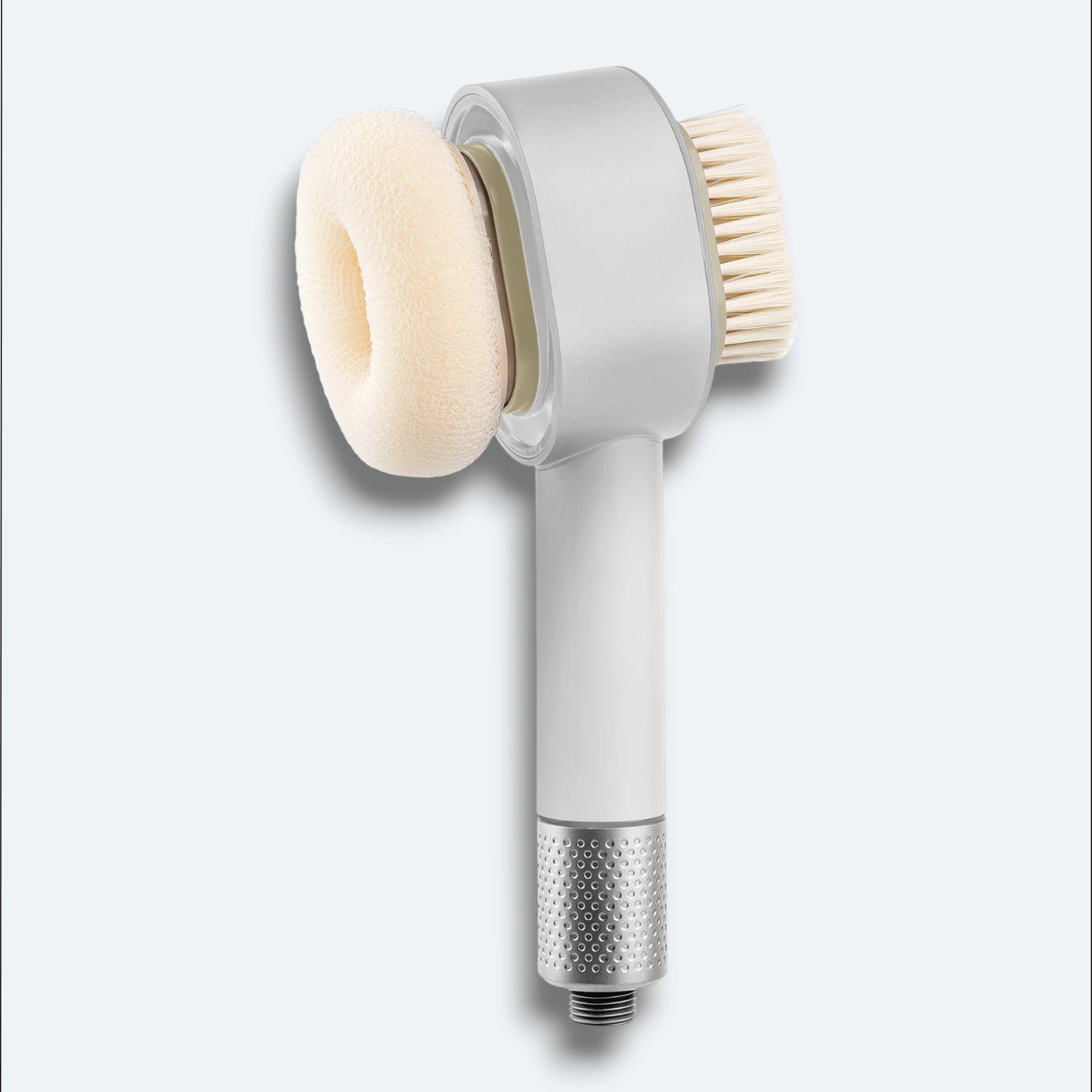 Handheld Shower head with attachments on a light gray background #Color=White