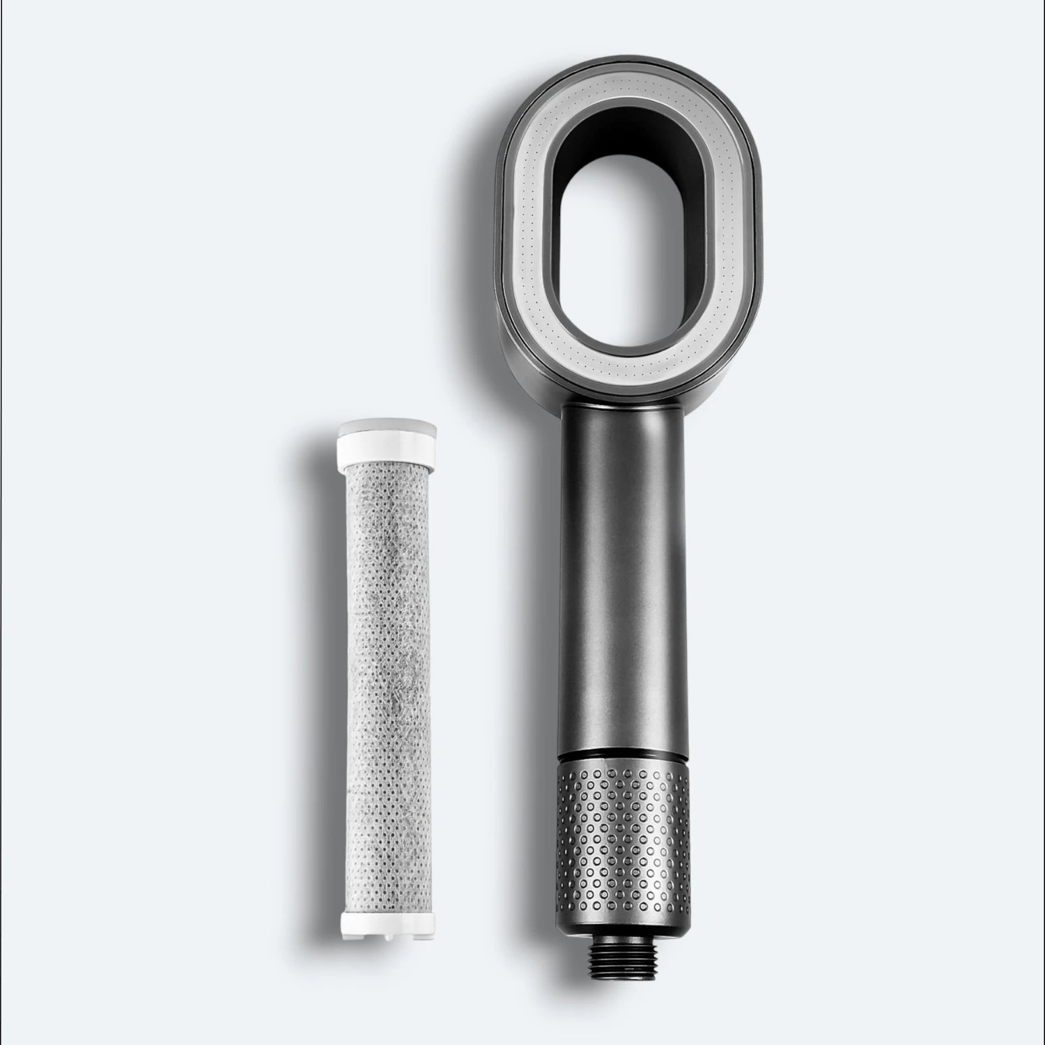 Handheld Shower head with filter on a light gray background #Color=Gray