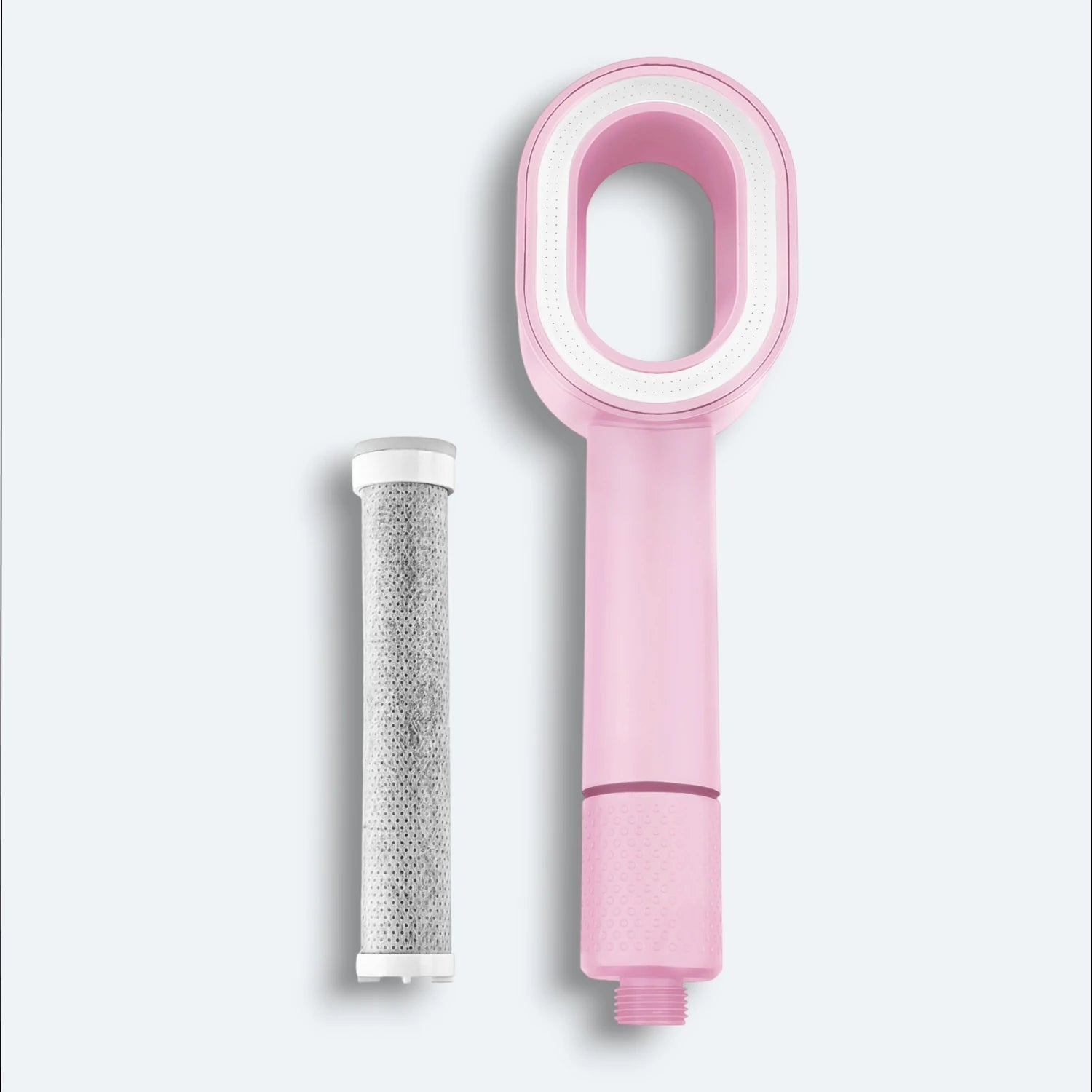 Handheld Shower head with filter on a light gray background #Color=Pink